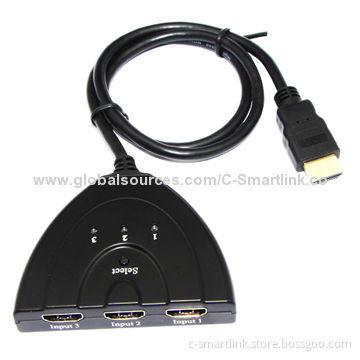 HDMI1.4A 3 x 1 Switch, Supports 3D, 1,080P, with HDCP, 60cm Cable, 3 Input to 1 Output